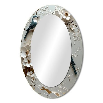 Birds Love Under A Gold White Orchid Tree Garden V - White Traditional Oval Wall Mirror