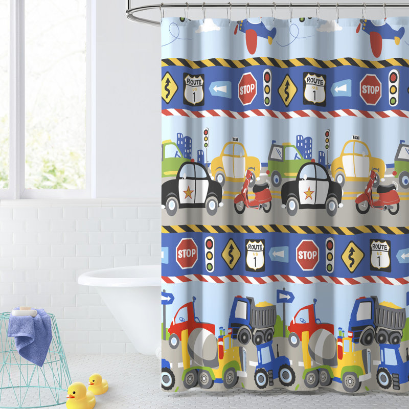 Trucks & Trains Cotton Blend Shower Curtain
