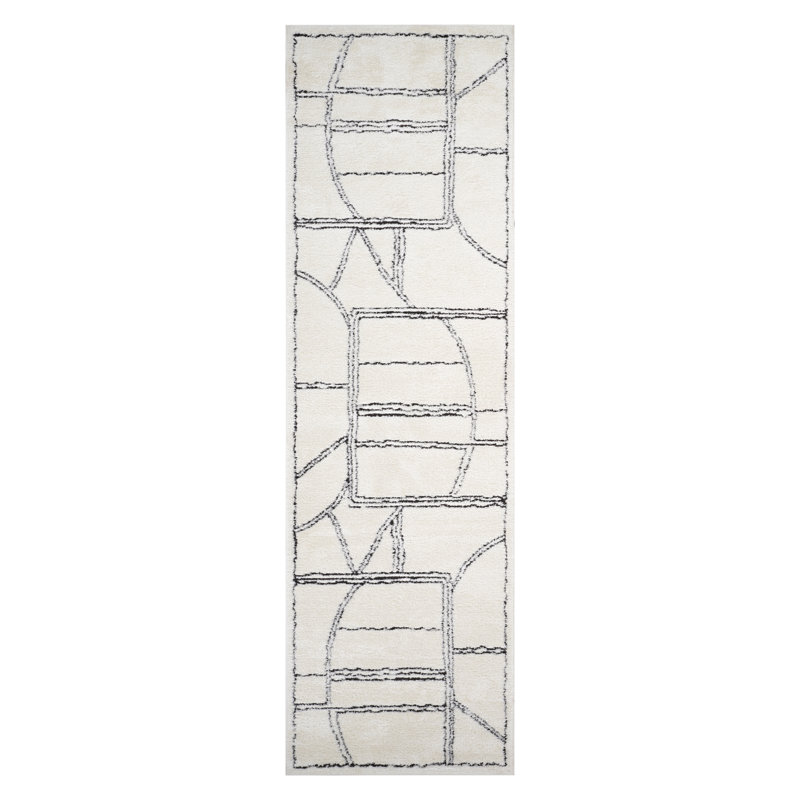 Cherle Moraccan White Power-Loom Area Rug, Runner 2'6" x 10'