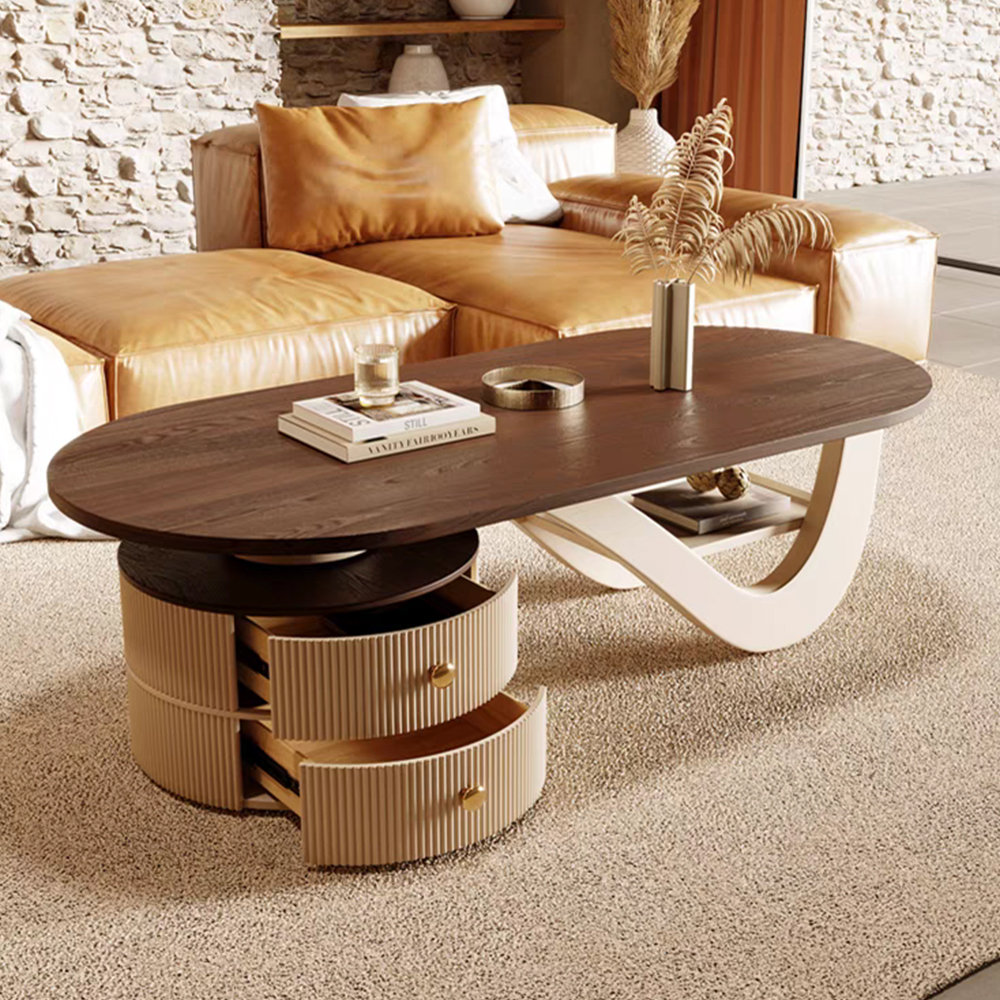 Wu's StylishVault Light wabi-sabi solid wood coffee table | Wayfair, image size:1000x1000