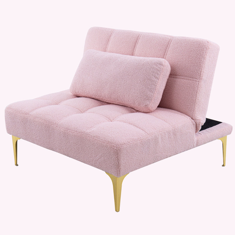 Tadija Twin Upholstered Convertible Sofa, 28" H x 35.5" W x 34" D, Pink Teddy