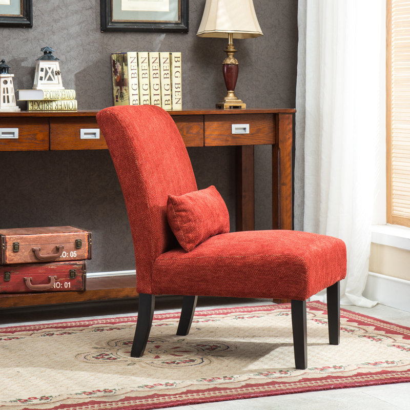 Fauteuil d'appoint sans accoudoirs avec coussin Pisano, Chenille rouge