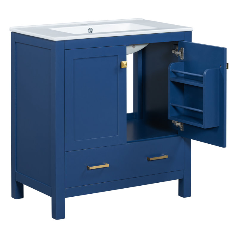 30" Modern Simple Design Bathroom Vanity, Blue, Gold