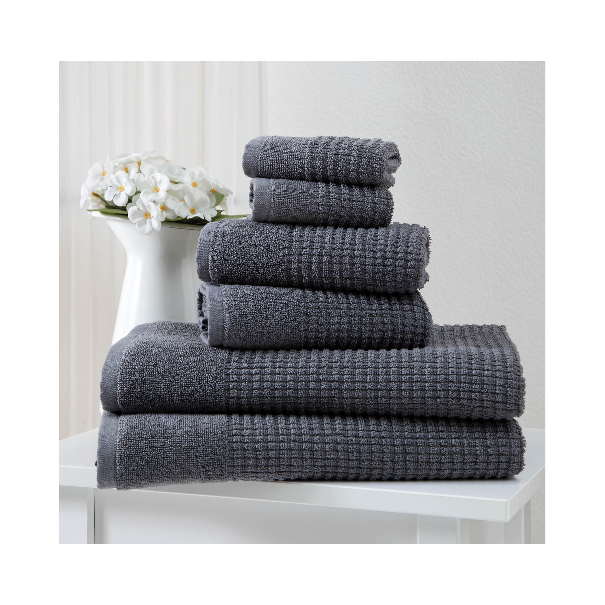 Earline 6 Piece Turkish Cotton Towel Set, Gray
