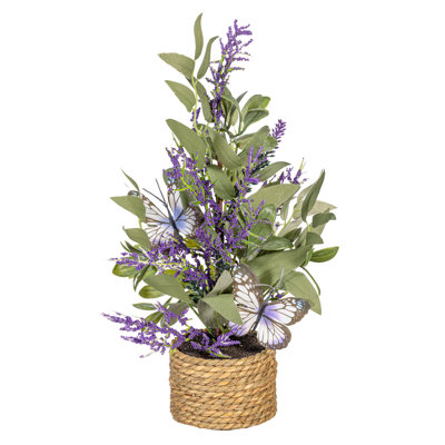 Artificial Lavender Spray with Butterflies in Pot Table Décor, 12in H