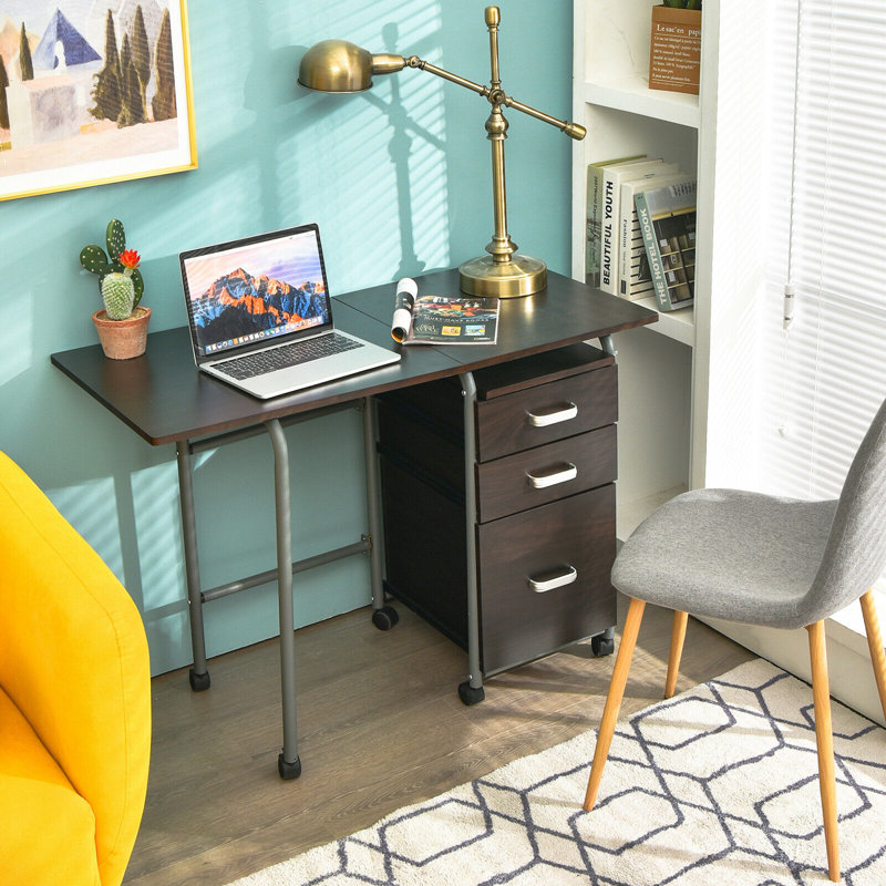 Metal Base Computer Desk, Brown/Silver