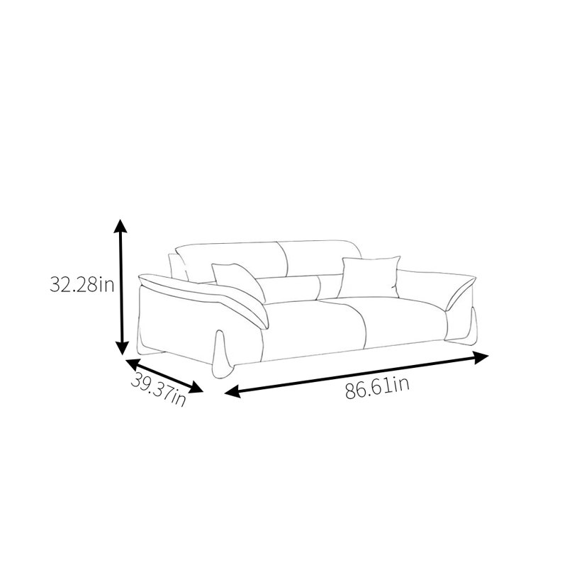 Canapé moderne simple kaki, H 32,28 po x l 86,61 po x P 39,37 po, 2