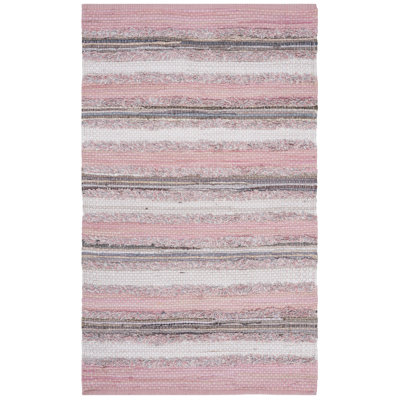 Tapis rose / blanc / gris en coton à tissage plat Monaca
