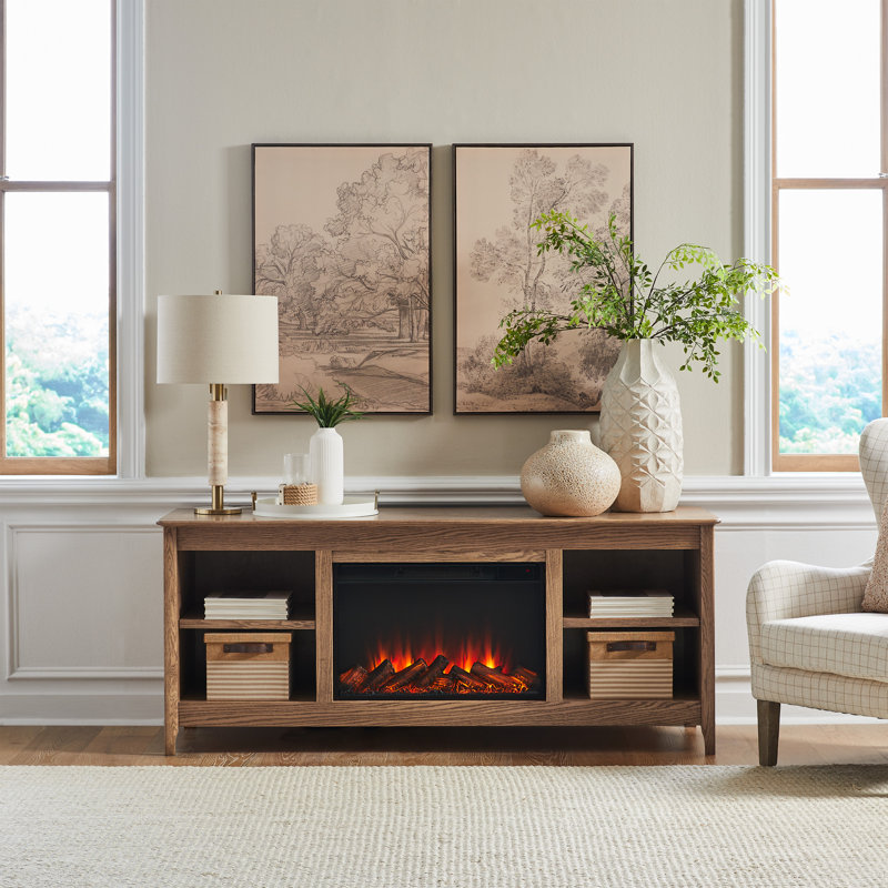 Fraley 68" Electric Fireplace TV Stand, Tan Oak
