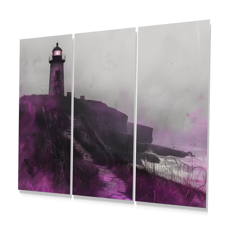 Mauve et gris phare brumeux Rock I - ensemble d'art mural phares, H 28 po x l 36 po x P 1 po