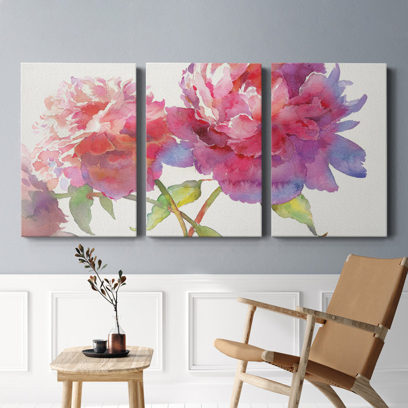 Prise pivoines II - toile tendue avec châssis de qualité supérieure - prête à être accrochée, H 18 po x l 36 po x P 1 po