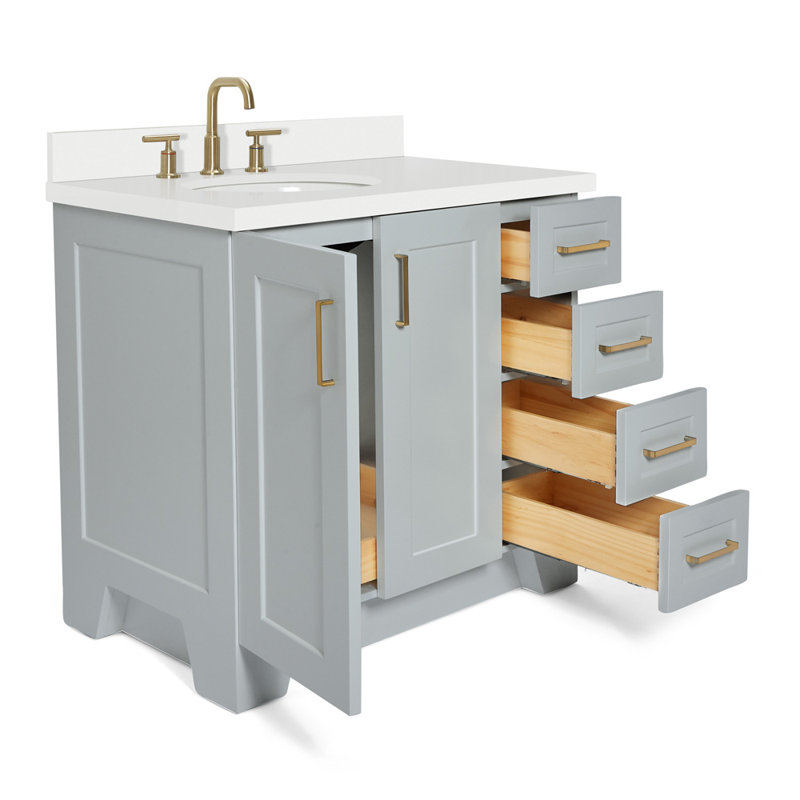 37 IN.  Single Bathroom Vanity, Gray, Left, Oval