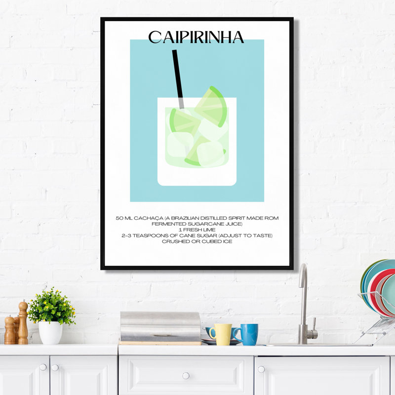 Caipirinha, cocktail brésilien - Art mural cocktails, Cadre flottant noir, H 32 po x l 16 po