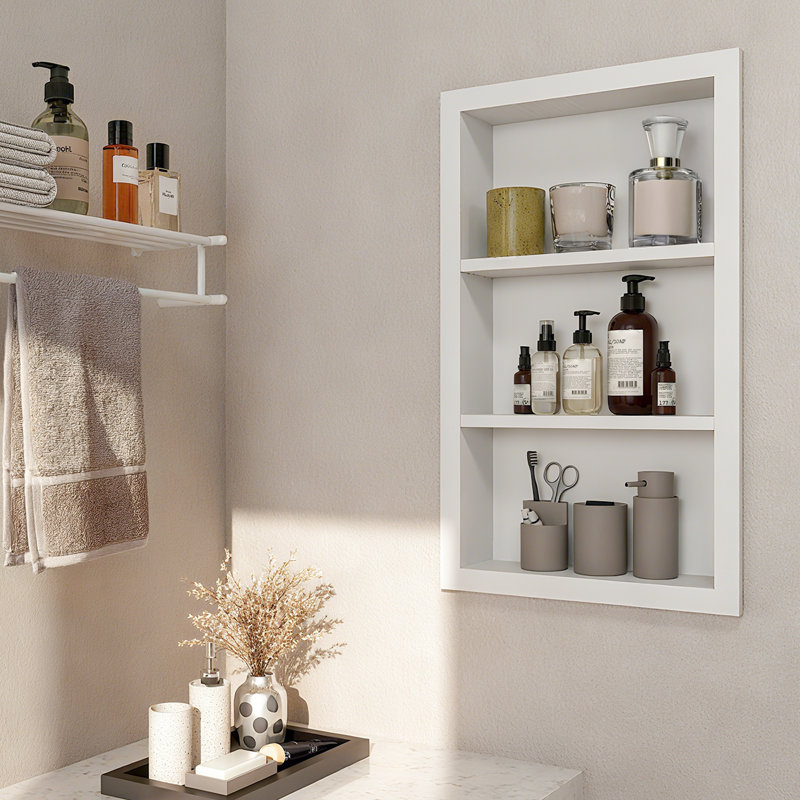 Wood Recessed Wall Niche Cabinet, Wooden Medicine Cabinet With Adjustable Shelves, Built-In Wall Storage Organizer For Bathroom, Living Room, Bedroom Or Hallways