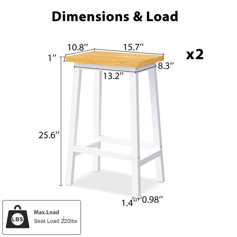Chaises de bar en bois massif de 25,6 po de hauteur, aspect blanc, repose-pieds, 2 chaises hautes pour la salle à manger, 2 chaises de table blanches et repose-pieds classiques