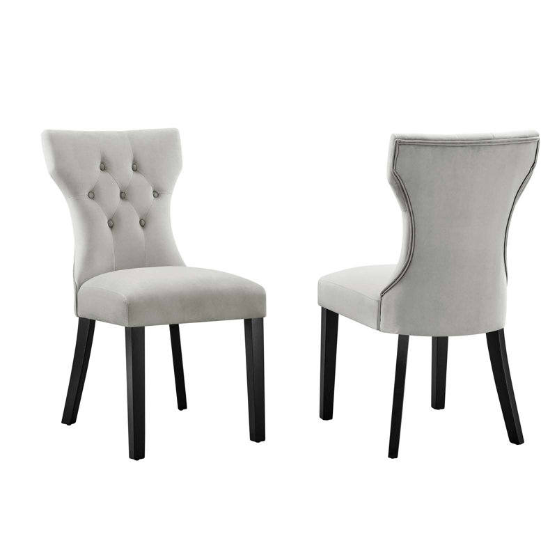 Modway Silhouette Performance Velvet Dining Chairs, Light Gray