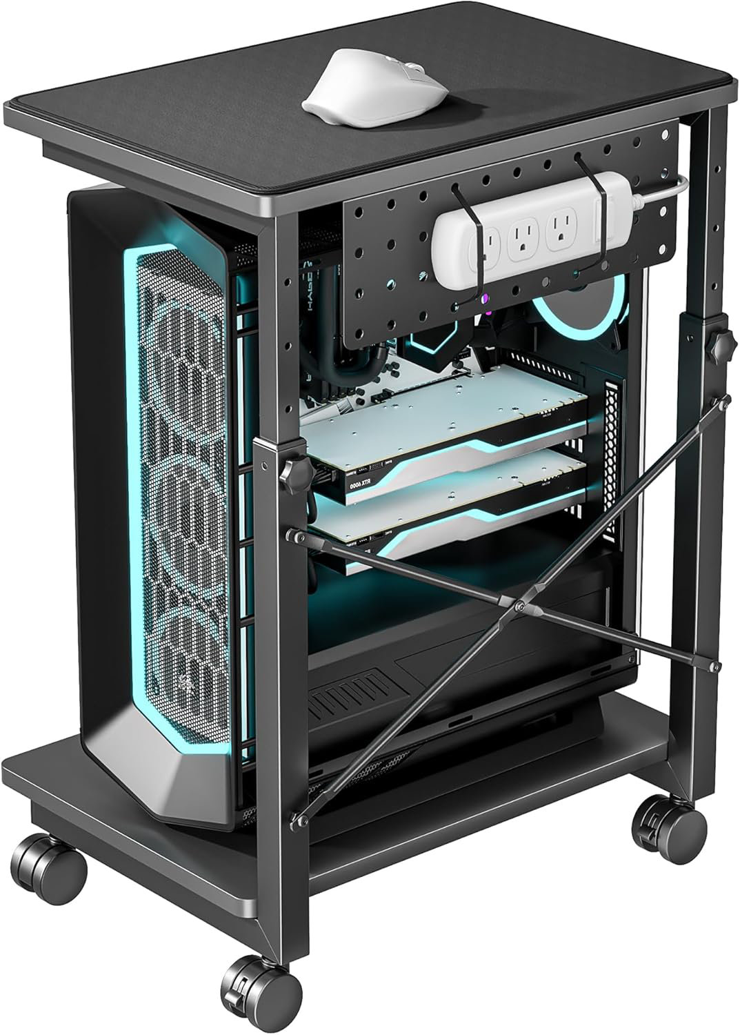 caimen Heavy-Duty Adjustable PC Tower Stand With Locking Wheels, 2-Tier ...