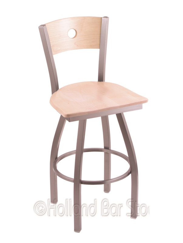 Tabouret pivotant Lareau, Nickel anodisé, Chêne Naturel, Tabouret de bar (siège d'une hauteur de 36 po)