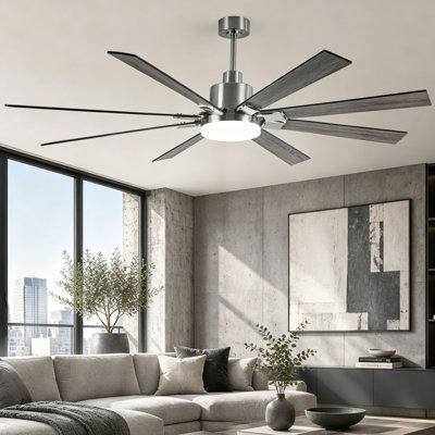 Ventilateur de plafond réversible à 72 pales de 72 po avec éclairage à DEL à intensité variable, 2 tiges et télécommande