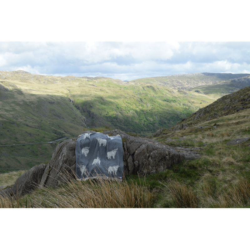 Highland Cow Wool Throw, Grey