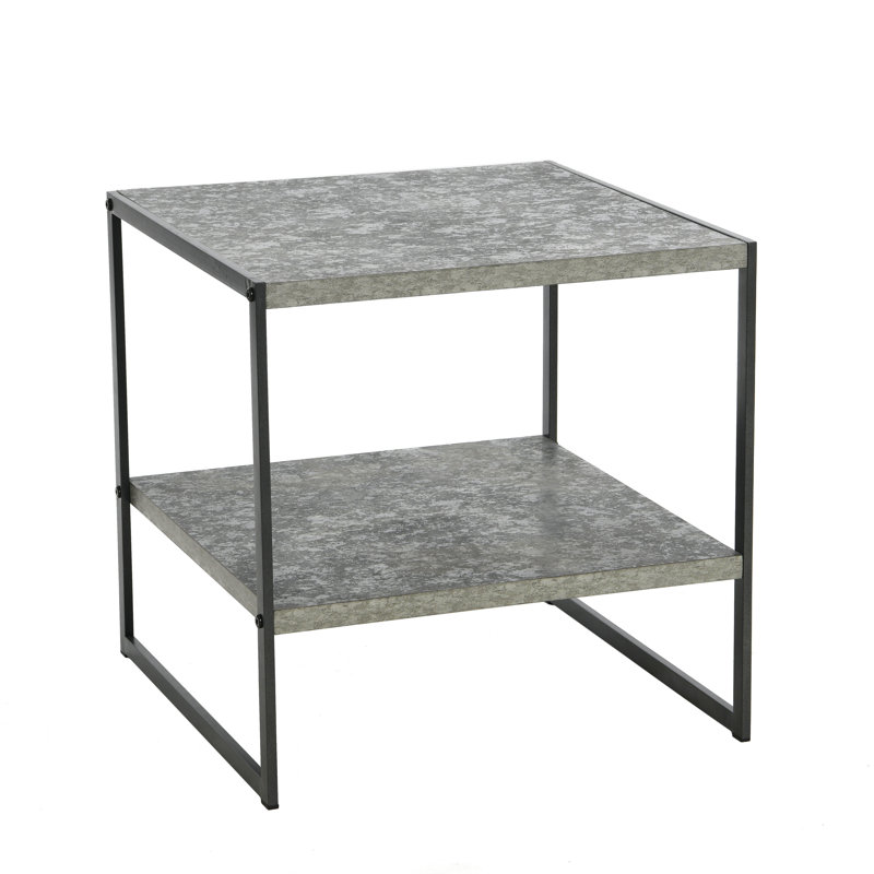 Gateshead Jamestown Square Side End Table with Storage Shelf Rustic Wood Grain and Metal, Gray