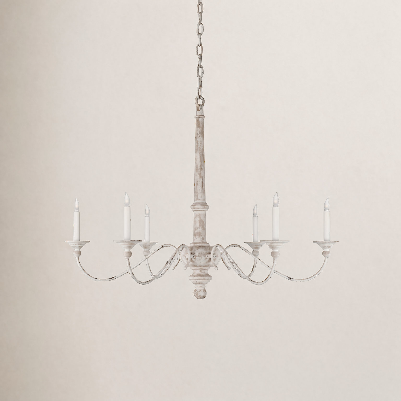 Country 6 - Light Wood Dimmable Chandelier, 31"H x 41"W x 41"D