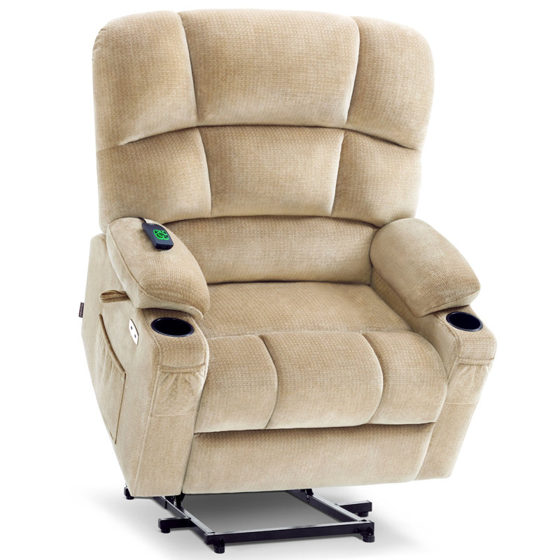 Melahat 27" Extra Wide Seat Lay Flat Dual Motor Power Recliner Lift Chair with Massage and Heat, Beige Polyester
