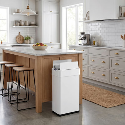 18.5 Gallon Automatic Trash Can, Stainless Steel Motion Sensor Garbage Bin, Touchless Brushed Wastebasket, With Butterfly, Soft-Close Lid