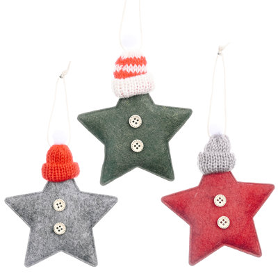 Ornement de Noël - Ensemble de 3 étoiles avec chapeau tricoté