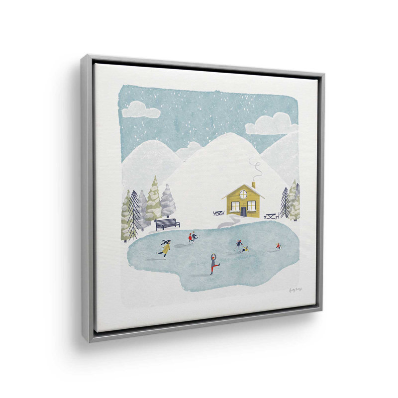 «Winter Skating Adventure», reproduction sur toile dans un cadre américain, Cadre argenté