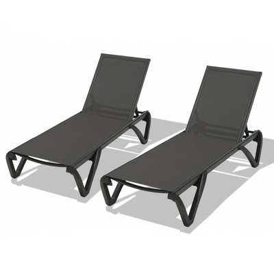 Outdoor Lounge Chair, 2 Pieces Aluminum Plastic Patio Chaise Lounge With 5 Position Adjustable Backrest