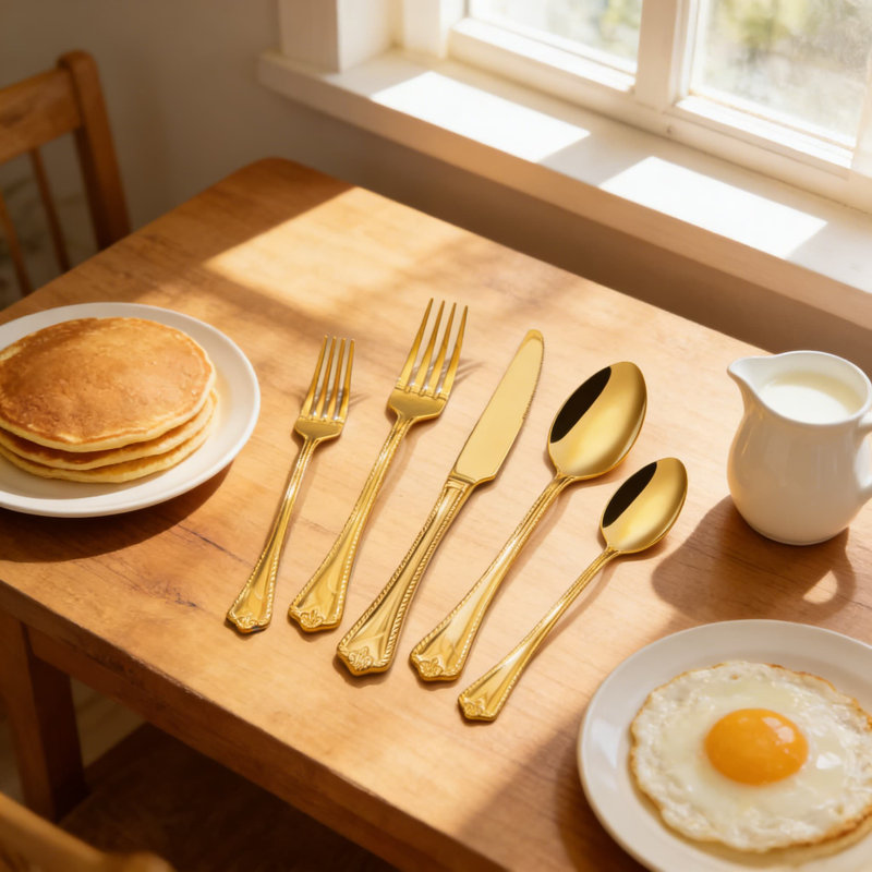 Ensemble de couverts 40 pièces pour 8 couverts en acier inoxydable 18/10 avec poli miroir, va au lave-vaisselle, comprend un couteau de table, une fourchette, une cuillère, une fourchette à salade et une cuillère à café