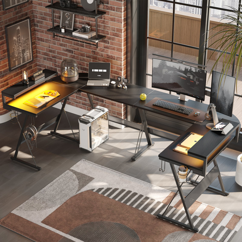 Abdulhameed L-Shaped Metal Base Computer Desk with Power Outlet