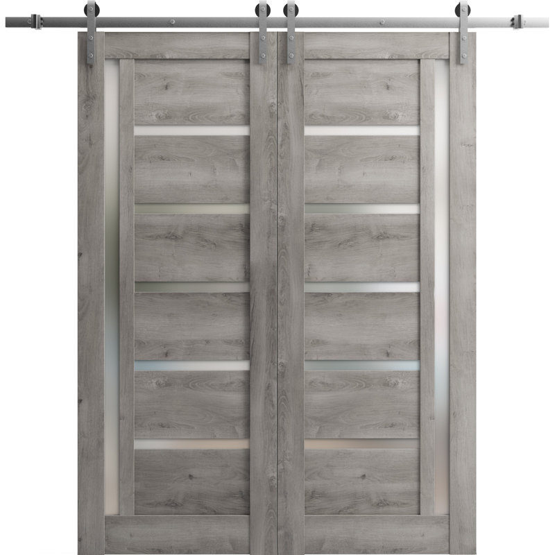 Porte de grange à panneaux en bois Quadro sans trousse de quincaillerie d'installation, 64 po x 80 po, Gris Nebraska