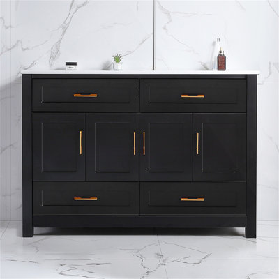 Meuble-lavabo 48 po avec lavabo en céramique, cadre en bois durable, portes à fermeture en douceur
