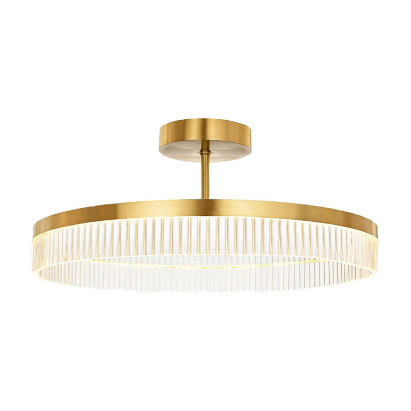 1 - Lustre tambour léger à DEL avec accents de cristal Belgrave, Fumée, 51 po de longueur x 8 po de hauteur, Or poli