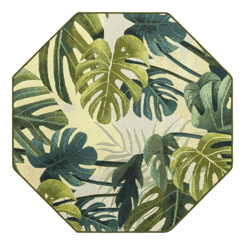 Tapis intérieur / extérieur floral Cindina, Octogone 5 pi 3 po x 5 pi 3 po