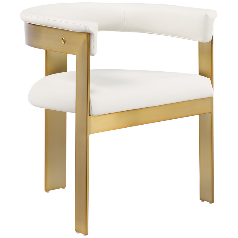Romeo Finished Upholstered Back Arm Chair, Brushed Gold, Cream Vegan Leather