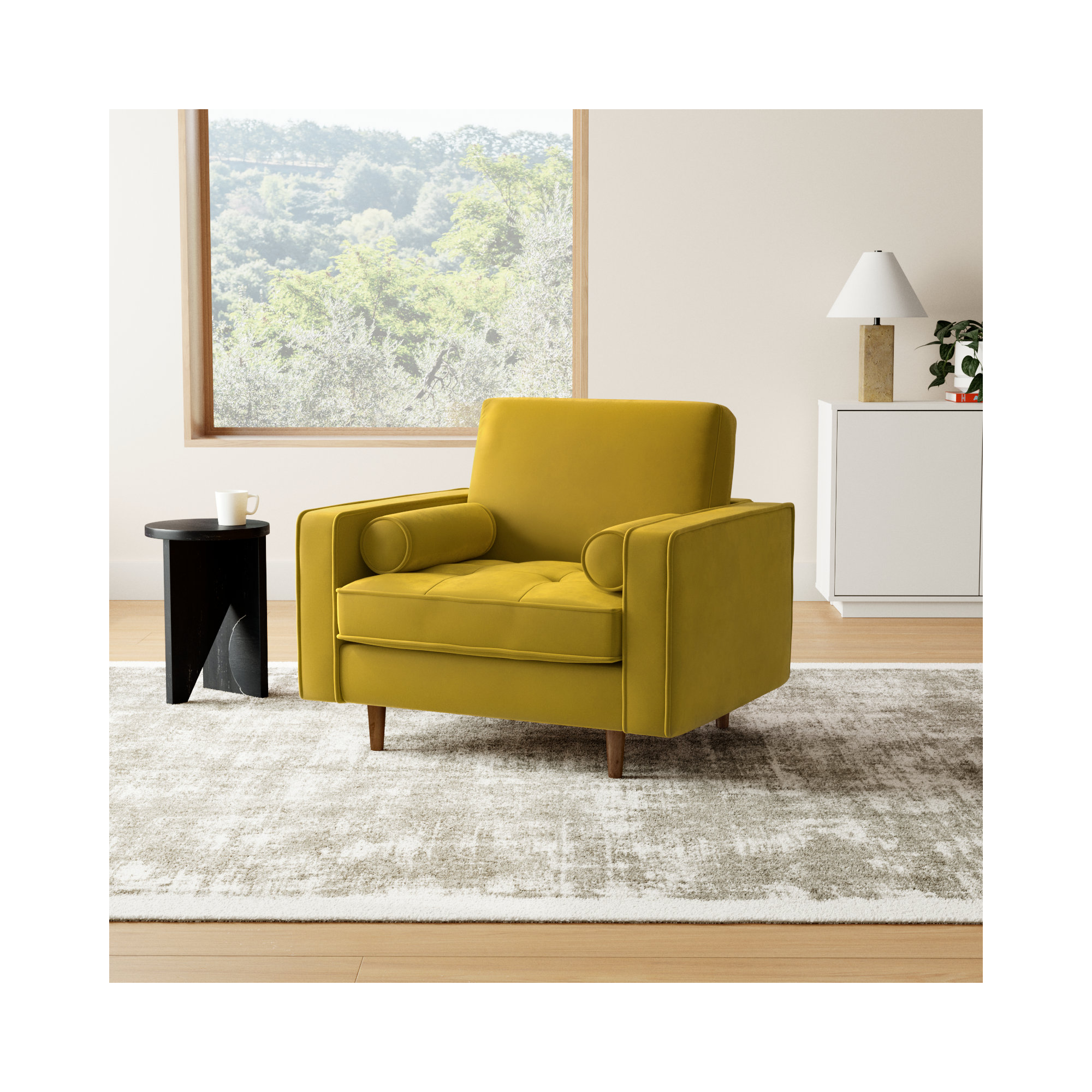 Geo Upholstered Armchair, Bella Gold Performance Velvet