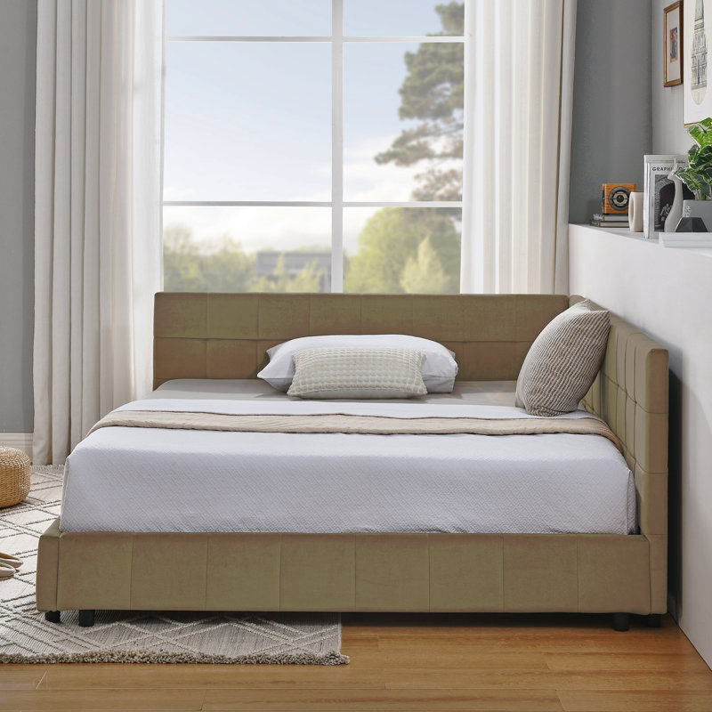 Full Size Upholstered Tufted  Bed Frame, Sofa Bed Frame With Comfortable Backrest And Armrests, Full Size Bed For Bedroom, Living Room,Velvet(80.5''*59''*30.5'')