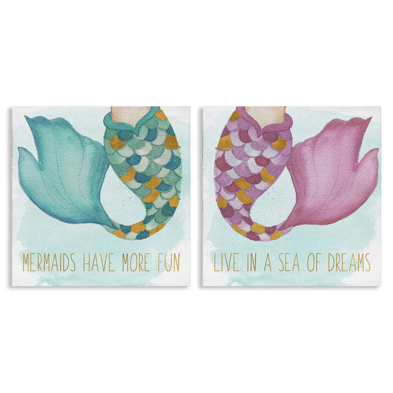 «Fun Mermaid Tails», ensemble de 2 toiles murales par Elizabeth Medley, H 24 po x l 24 po