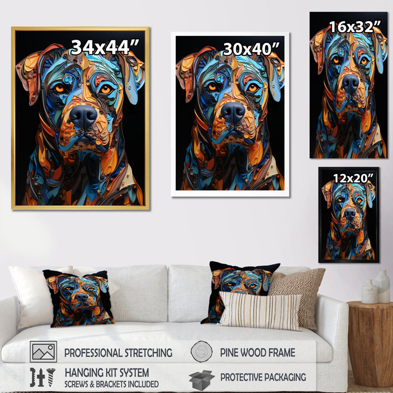 «Boxer Boldness I», art mural sur toile, Cadre flottant blanc, H 32 po x l 16 po x P 1 po