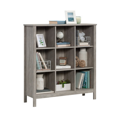 Engineered Wood Transitional Bookcase With 9-Cube, Gray