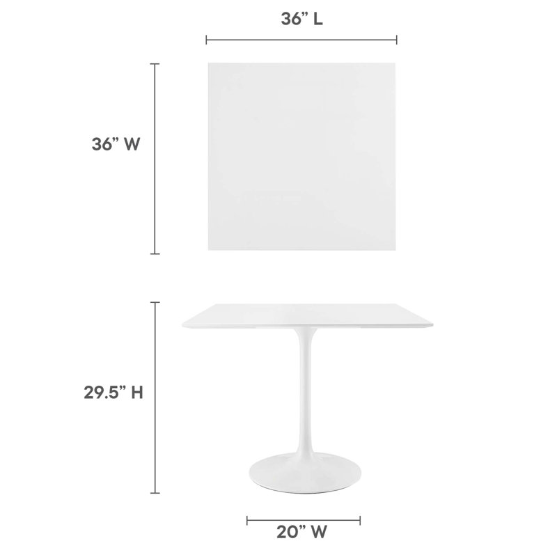 Lippa Square Dining Table, White, 29.5" H x 36" W x 36" L
