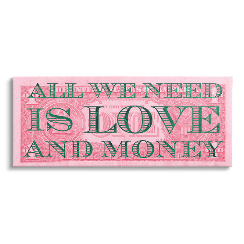 «All We Need Love and Argent Pink Dollar» par Sally Swatland - impression, H 17 po x l 40 po x P 1,5 po, Toile tendue