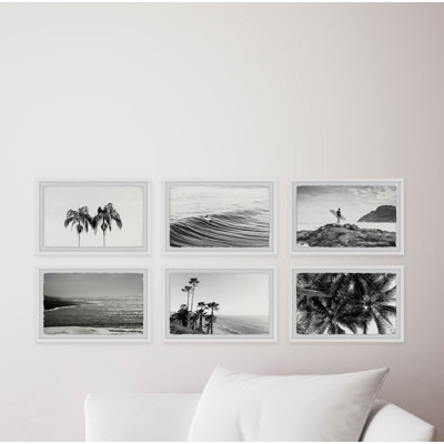 Summer Palms and Waves Hexaptych - Ensemble de 6 reproductions de photos sur papier encadrées