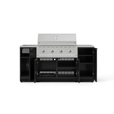 Ensemble d'armoires d'extérieur en aluminium noir 5 pièces avec évier, 1 porte, armoire de barbecue, barbecue au propane liquide 40 po et plateau en acier inoxydable 16 po