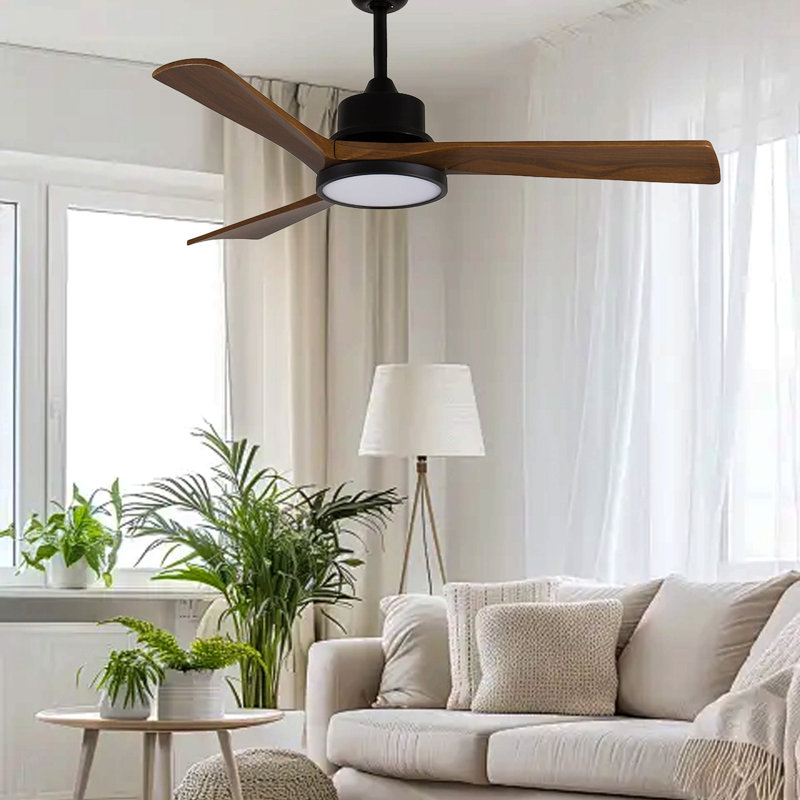 42-Inch Ceiling Fan With Light, Solid Wood Blades, 2 Downrods For Sloped Ceiling ≤15°, Quiet Reversible DC Motor, APP & Remote Control, 6 Speeds, Timer, Dimmable Full-Spectrum LED, For Bedroom
