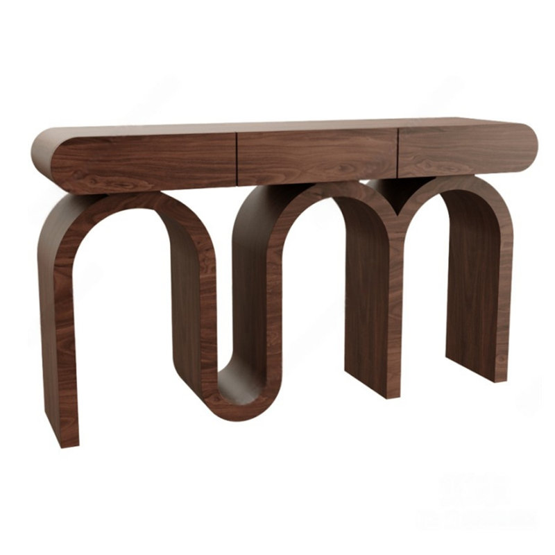 Console simple de style chinois, H 33,5 po x l 63 po x P 14,6 po, Brun