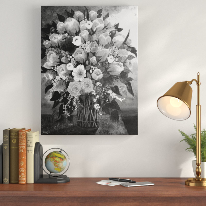«Black and White Bouquet», reproduction de peinture acrylique sur toile tendue, H 24 po x l 18 po x P 2 po